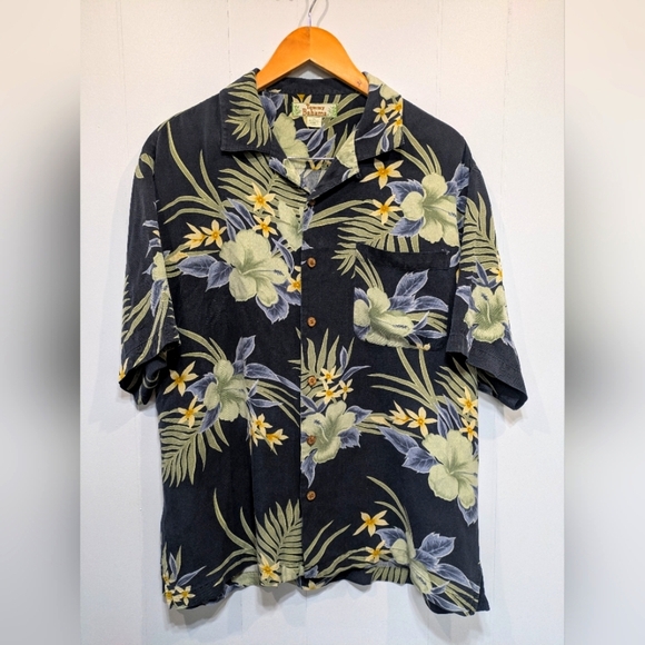Tommy Bahama Other - Tommy Bahama Silk Hawaiian Shirt Black Green Size Large Tropical Vacation